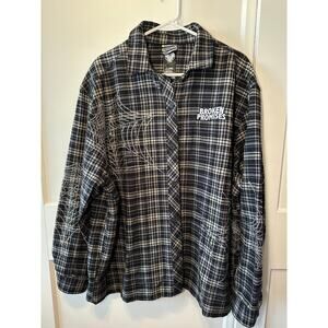 Broken Promises Rhinestone Spider Web Flannel Shirt XL Preloved Halloween